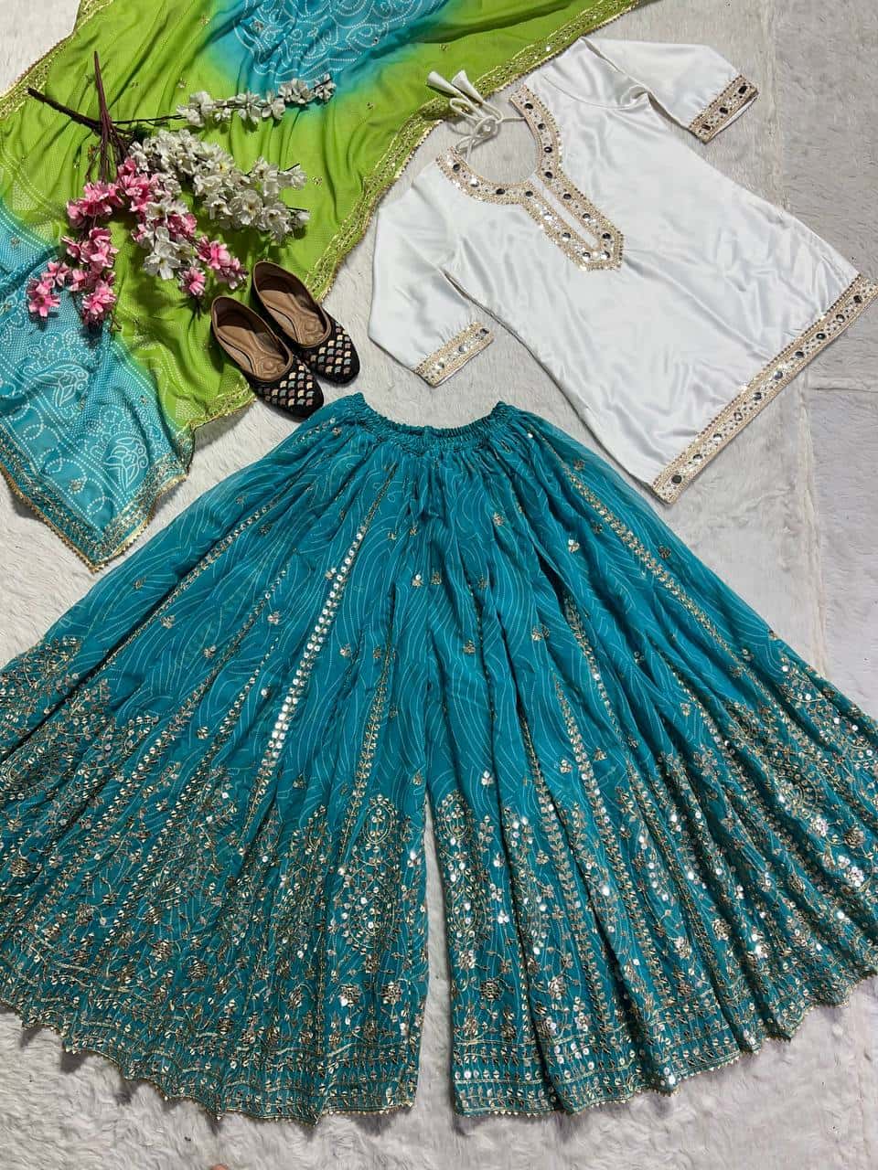Heavy silk kurta sharara with dupatta sets