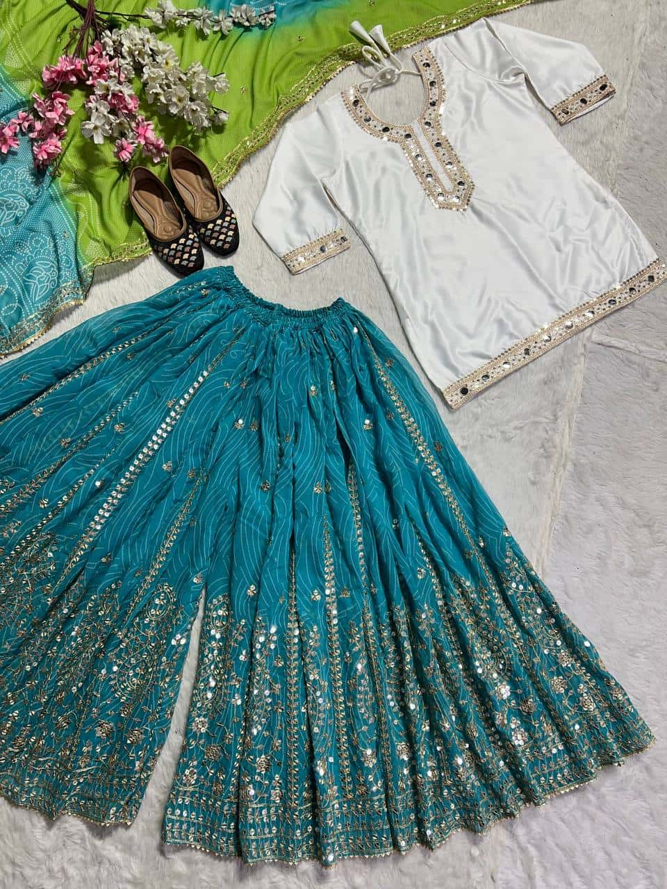 Heavy silk kurta sharara with dupatta sets