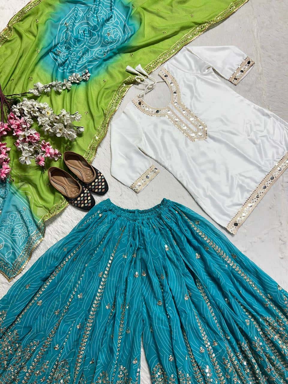 Heavy silk kurta sharara with dupatta sets