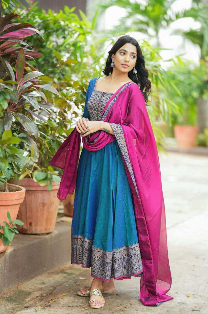 Premium Vichitra Silk Fabric with Zari Weaving – Multiple Sizes Available