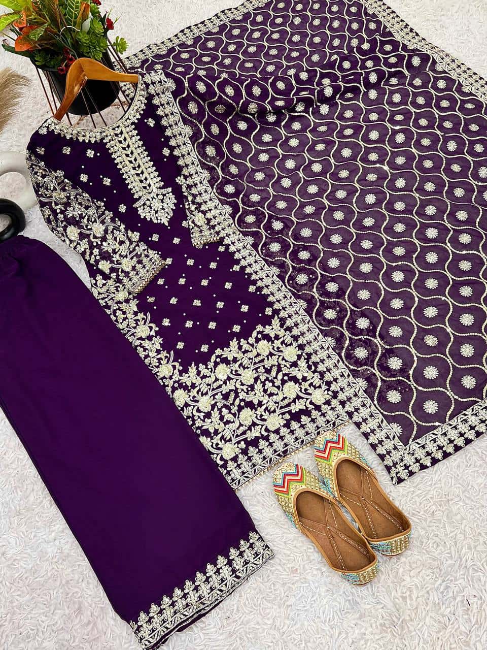 "Elegant Heavy Faux Georgette Embroidered 3-Piece Set with Sequence Work"