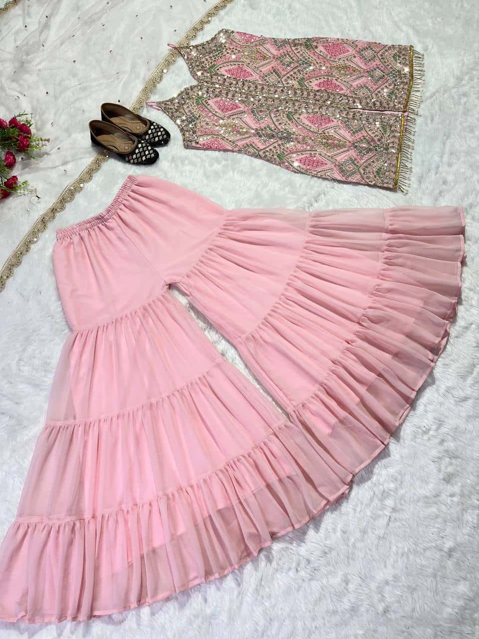 Baby pink color with sequence embroidery work readymade salwar kameez suit