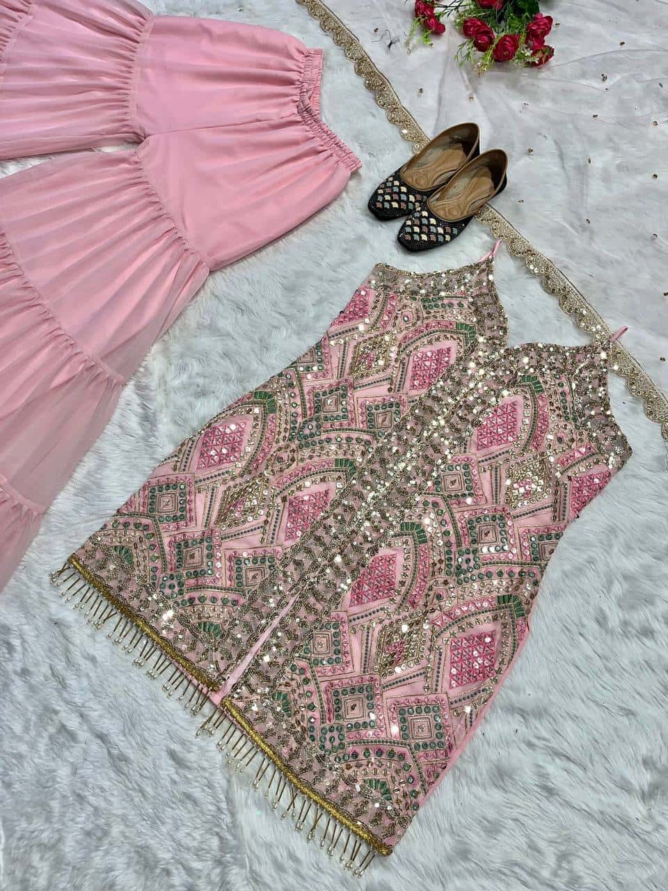 Baby pink color with sequence embroidery work readymade salwar kameez suit