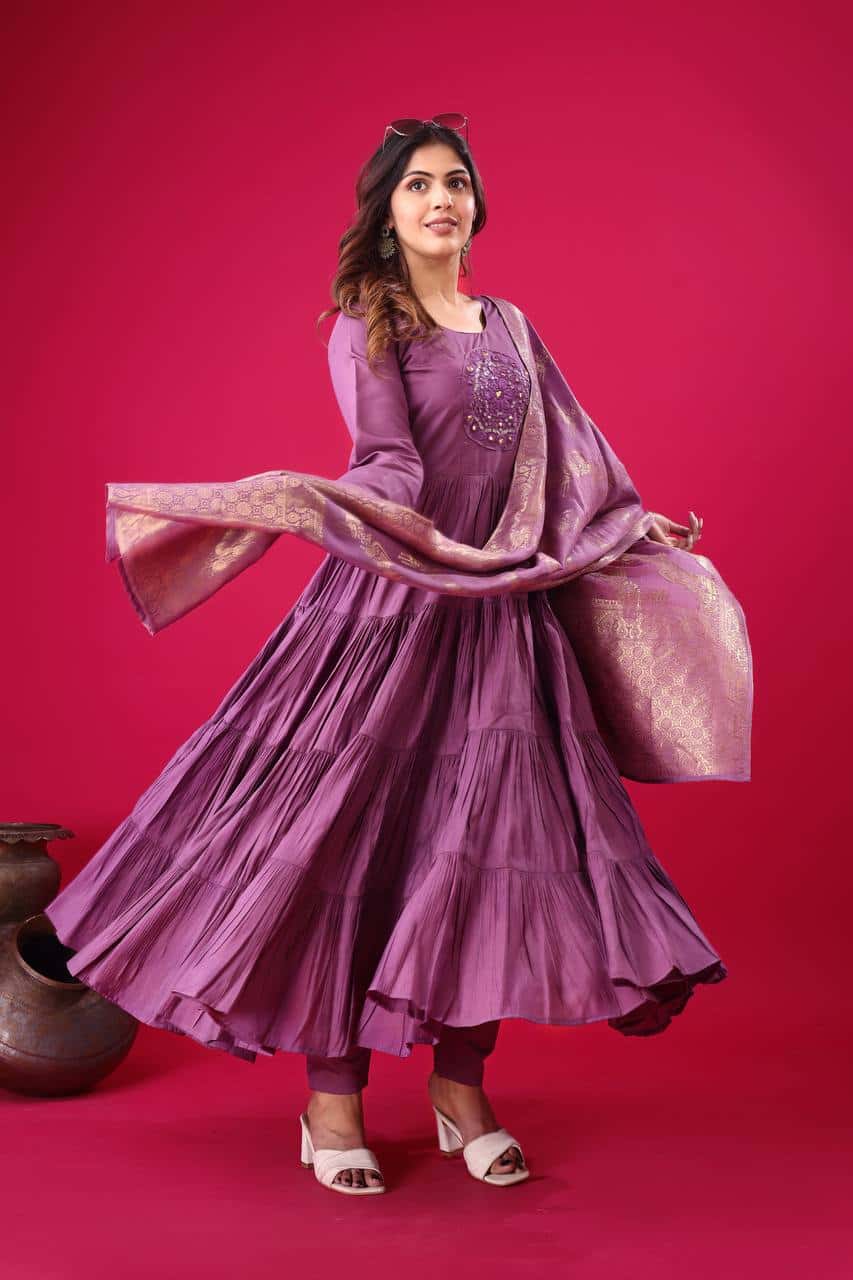"Luxurious Embroidered Roman Silk Gown with Muslin Jacquard Dupatta & Micro Cotton Inner"