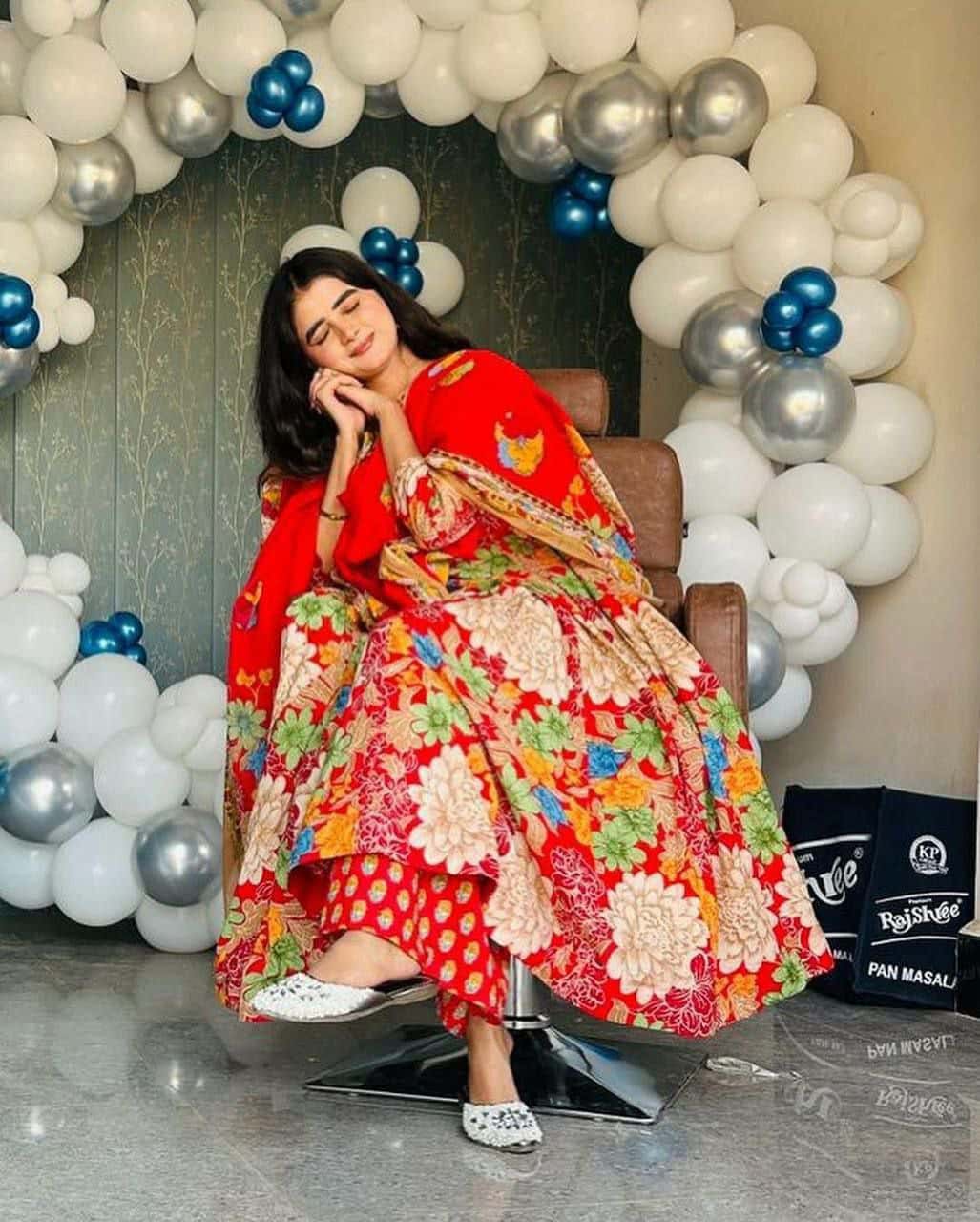 "Bright Red Floral Cotton & Chanderi Dress for All Occasions"