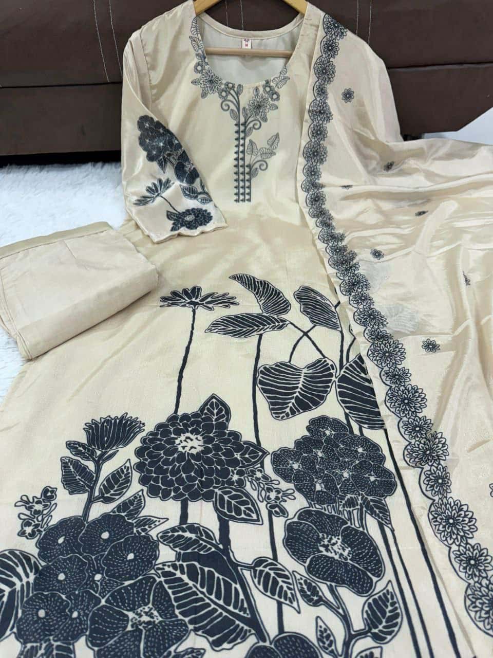 Elegant Chinnon Silk Top with Embroidery & Dupatta