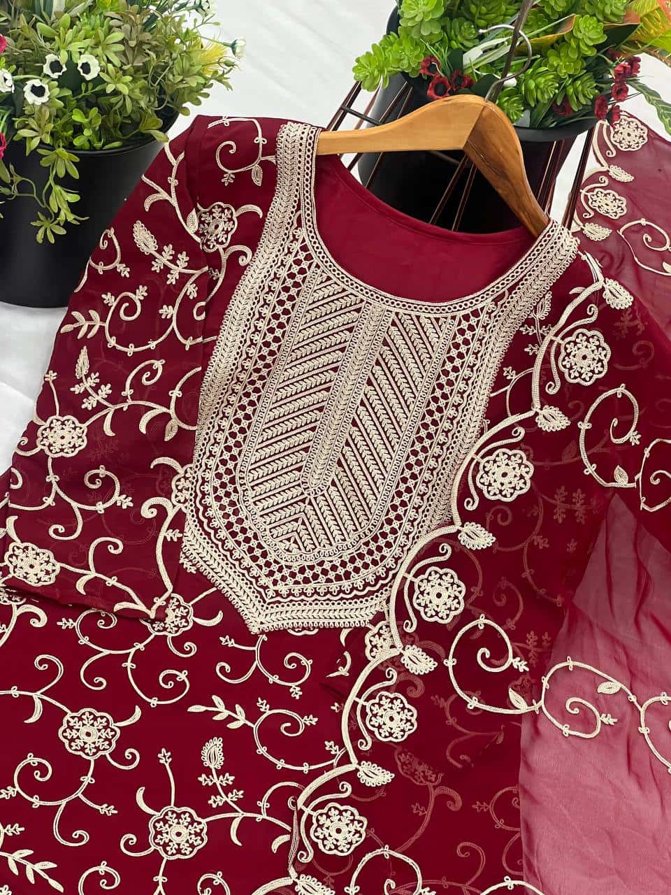 "Luxury Georgette Embroidered Top & Sharara Set with Dupatta"
