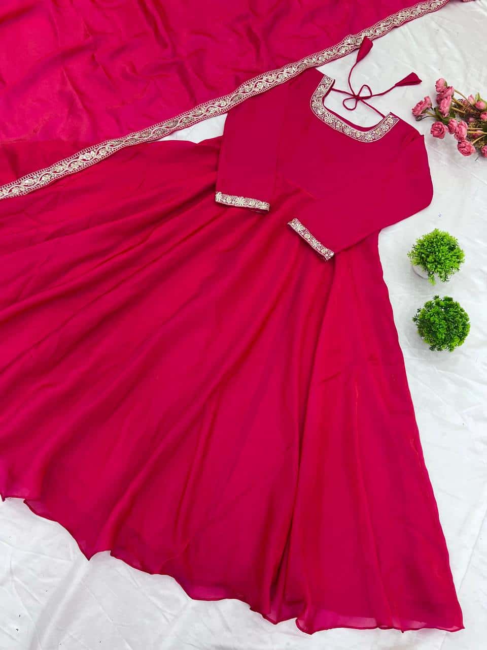"Royal Elegance: Heavy Fandy Silk Gown with Embroidery Sequence Work & Full Flair"