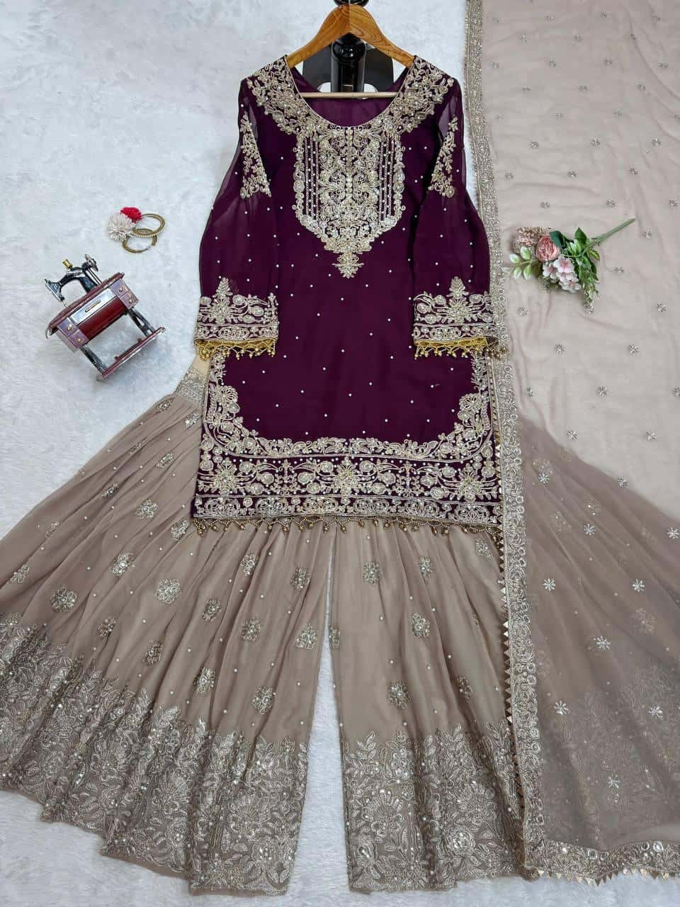 Faux Georgette Kurta Sharara with Dupatta set