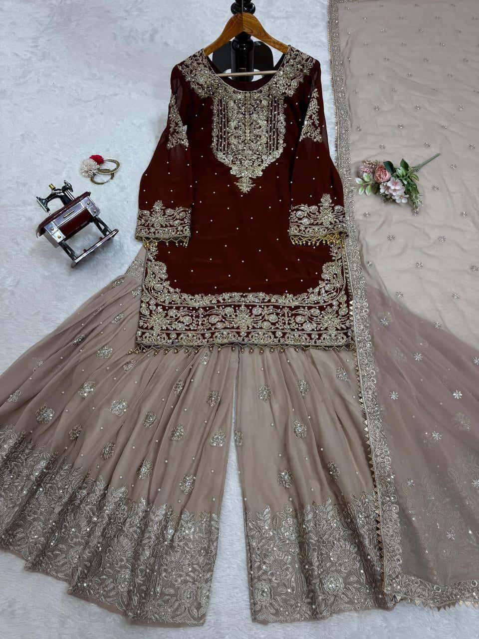 Faux Georgette Kurta Sharara with Dupatta set