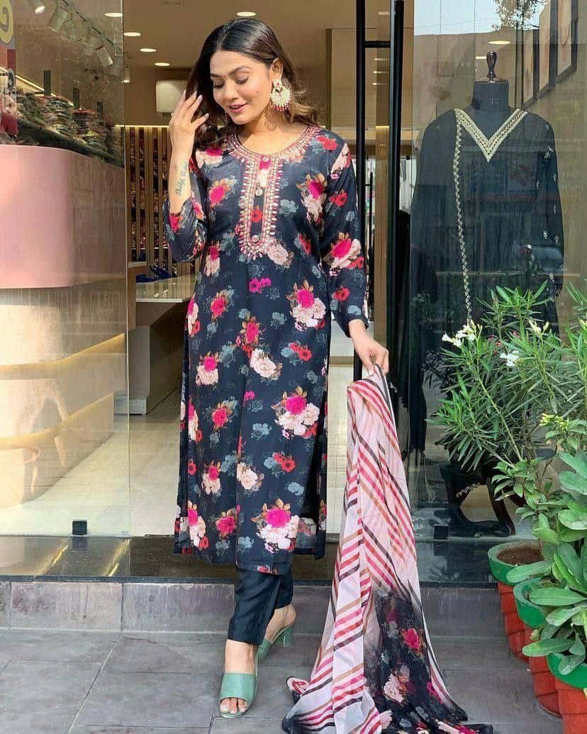 Luxury Viscose Silk Kurti Set with Sequence Work & Taby Silk Dupatta