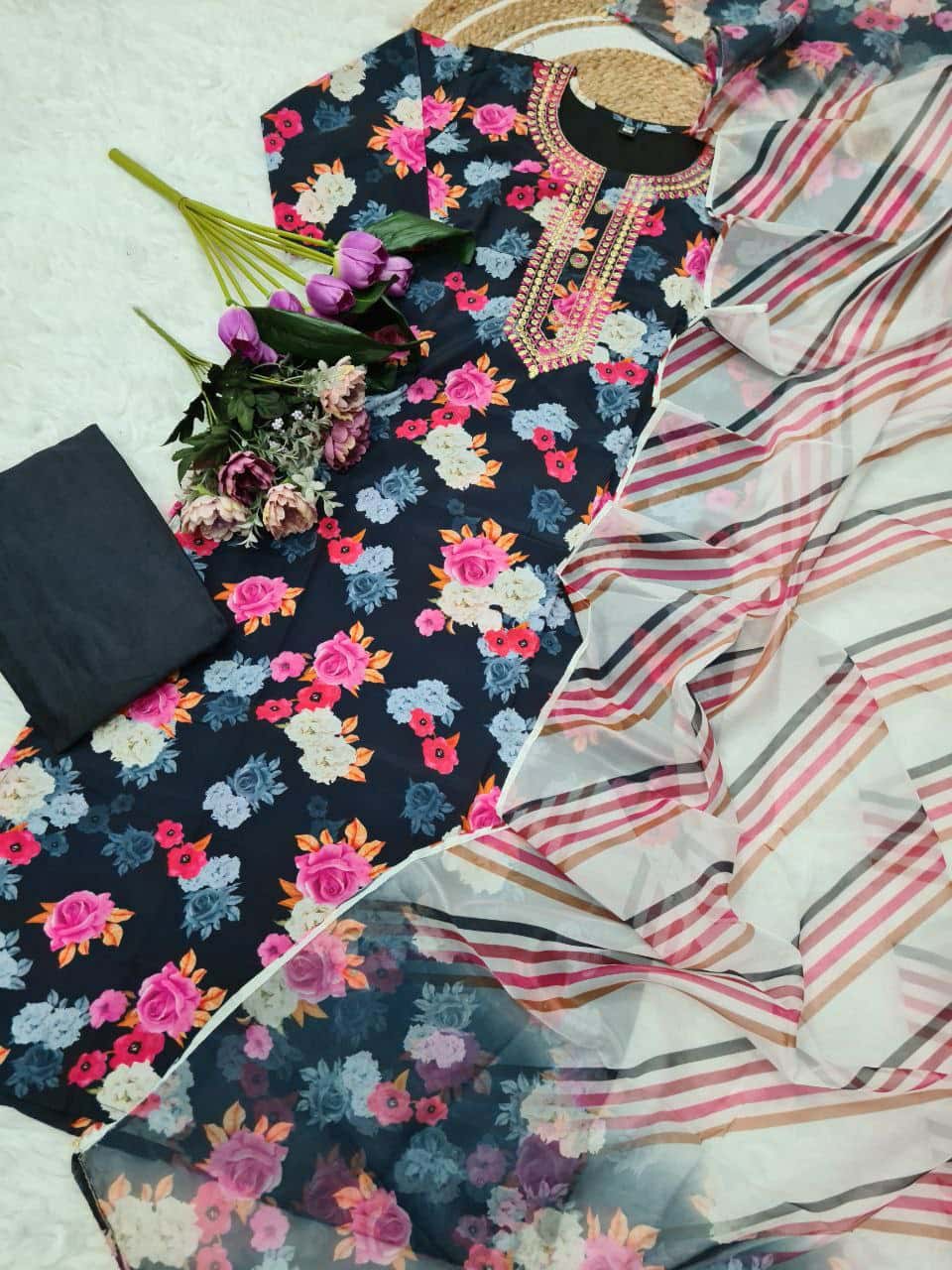 Luxury Viscose Silk Kurti Set with Sequence Work & Taby Silk Dupatta