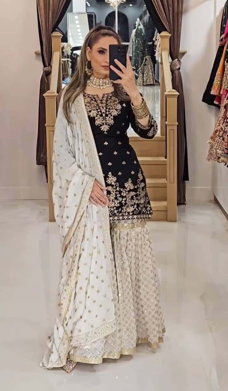 Heavy Faux Georgette Kurta Sharara with Dupatta Set
