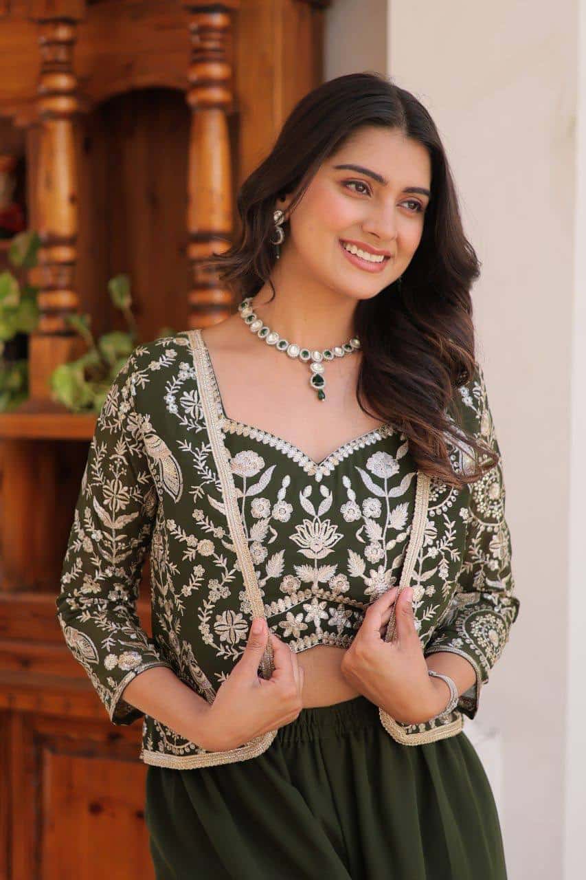 Faux Georgette Koti and Choli Set with Heavy Sequence and Lace Embroidery