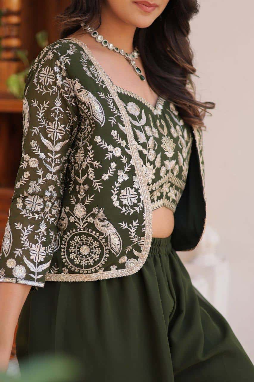 Faux Georgette Koti and Choli Set with Heavy Sequence and Lace Embroidery
