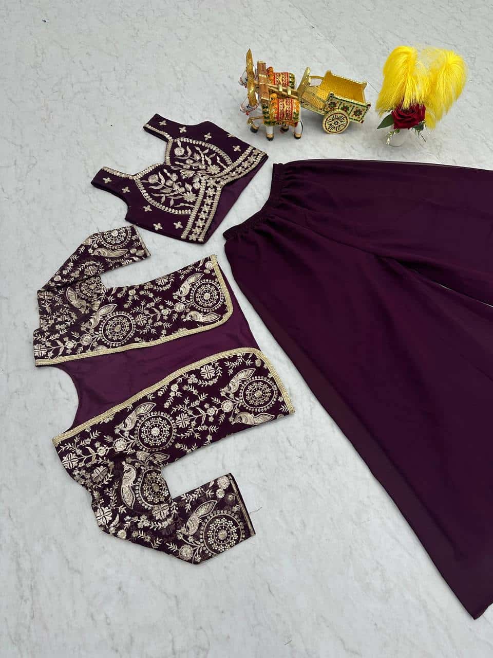 Faux Georgette Koti and Choli Set with Heavy Sequence and Lace Embroidery