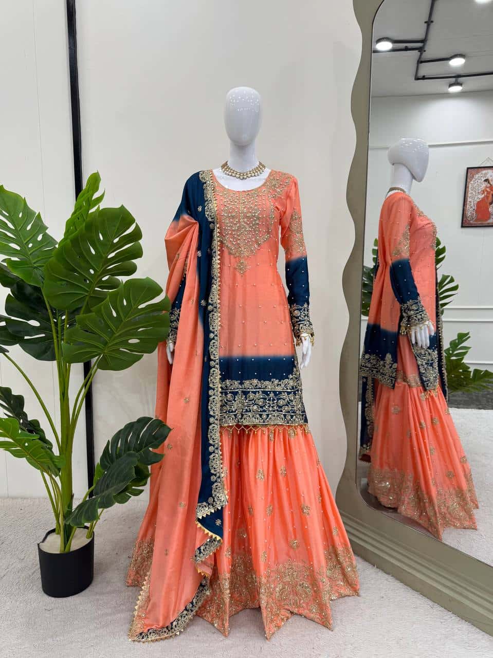 Designer silk kurta palazzo with dupatta set