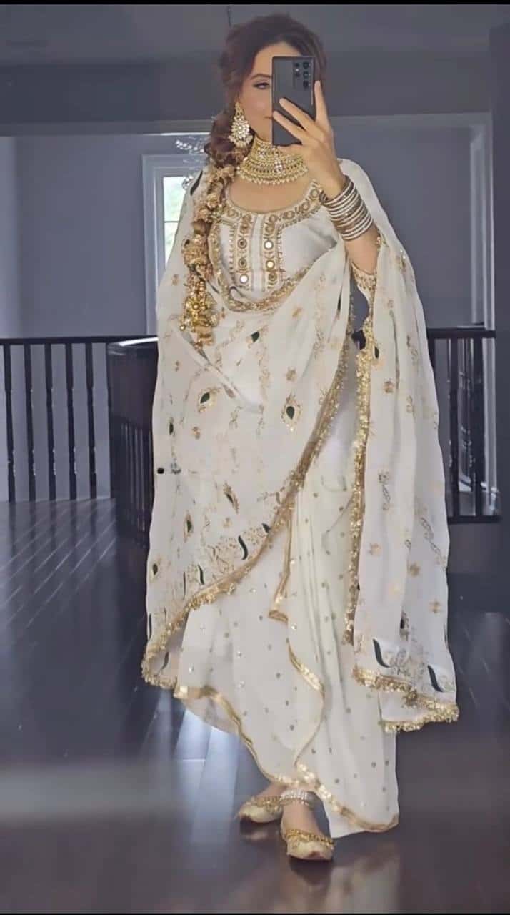 Heavy Malay Silk Embroidered Top with Mirror Work, Faux Georgette Dhoti Skirt, and Dupatta - Full Stitched Ethnic Party Wear Set for Women