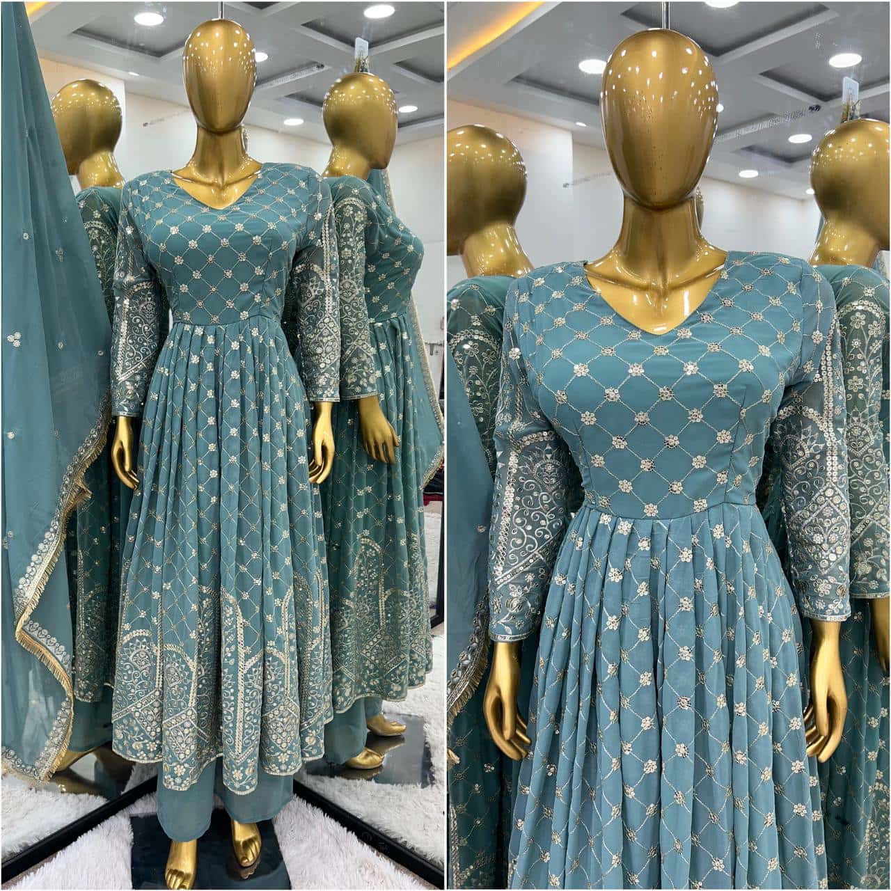 Heavy Embroidery Faux Georgette Top with Sharara and Dupatta