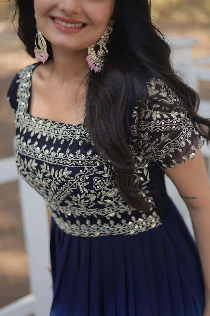 Faux Blooming Embroidery Zari Sequins-work gown for women