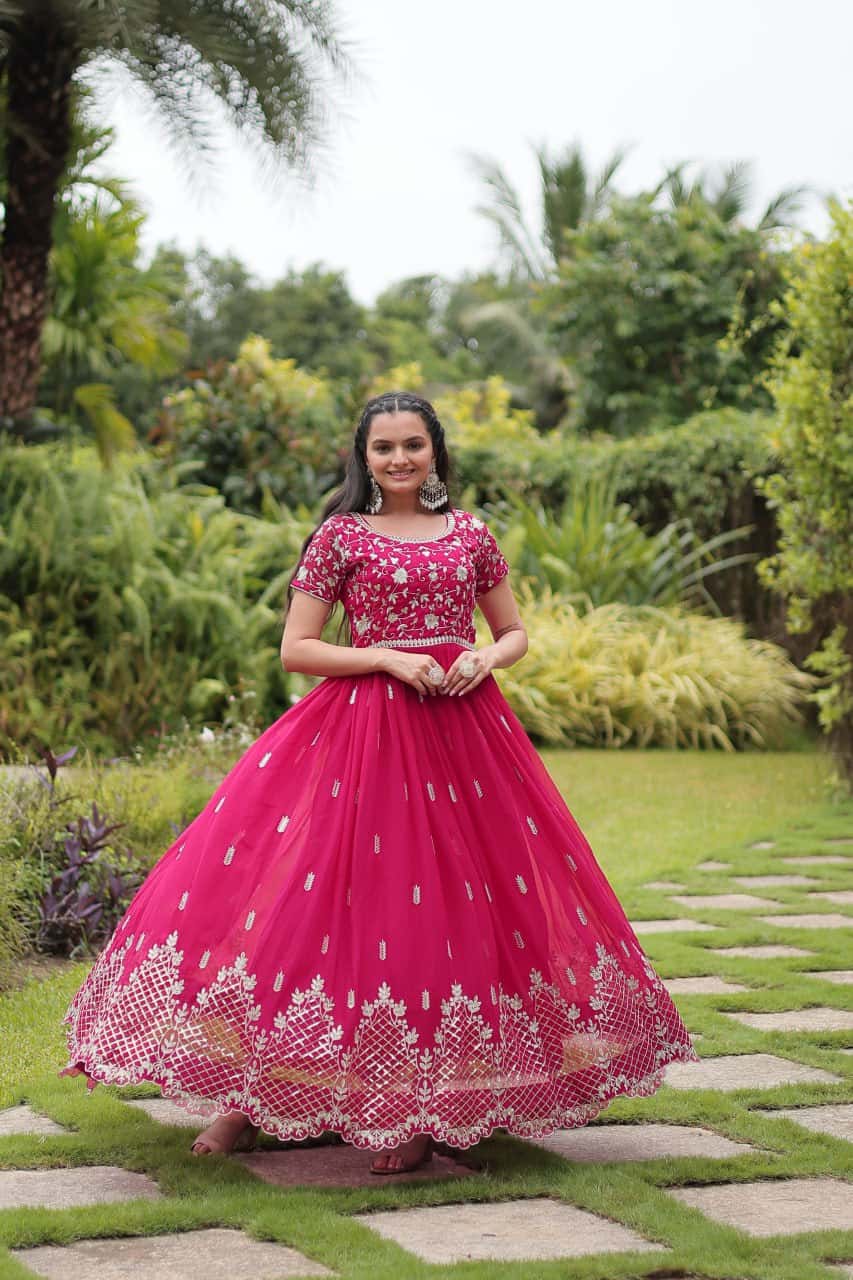 Luxury Faux Blooming Gown with Intricate Embroidery