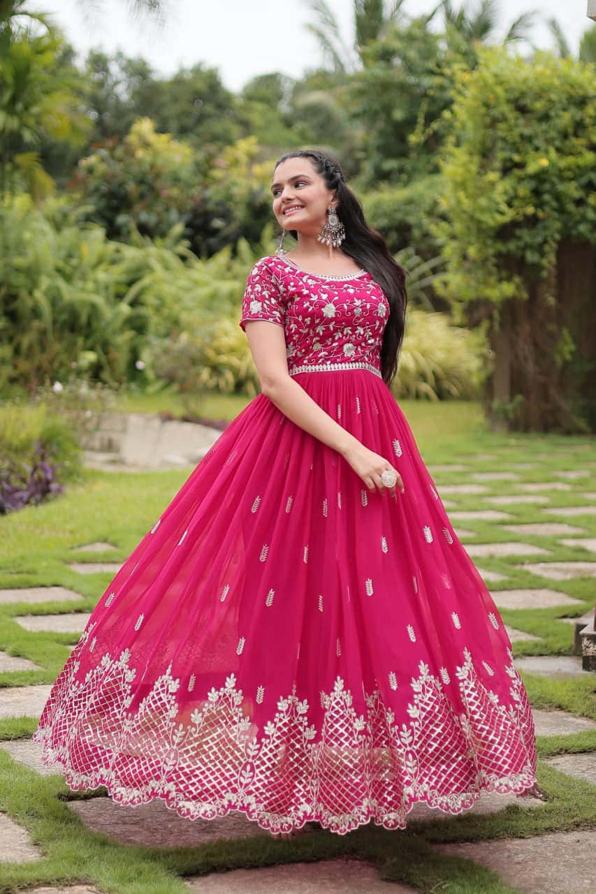 Luxury Faux Blooming Gown with Intricate Embroidery