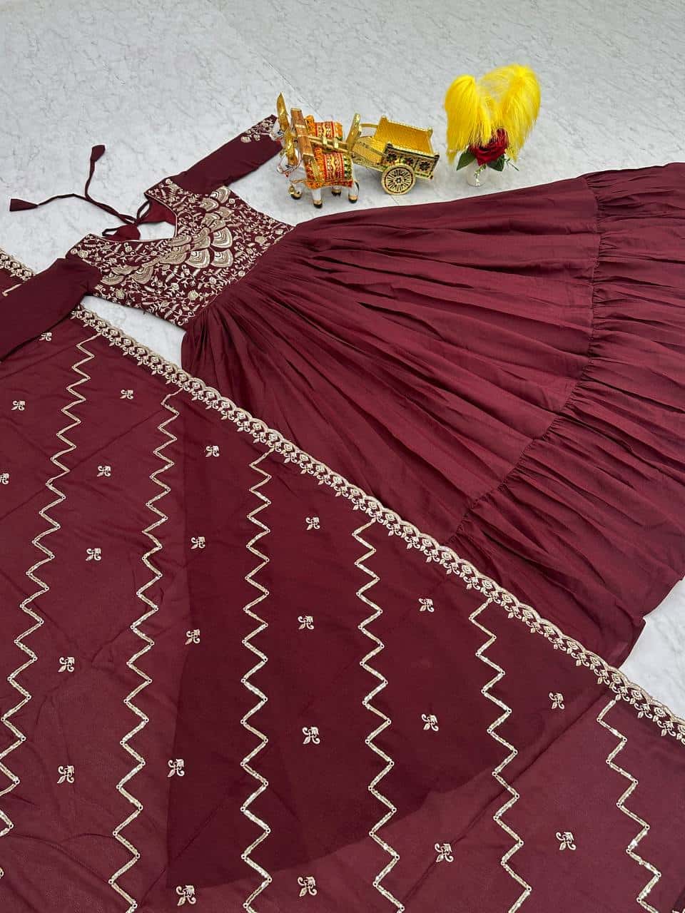 Pure Star Georgette Gown with Heavy Sequence Embroidery and Matching Dupatta