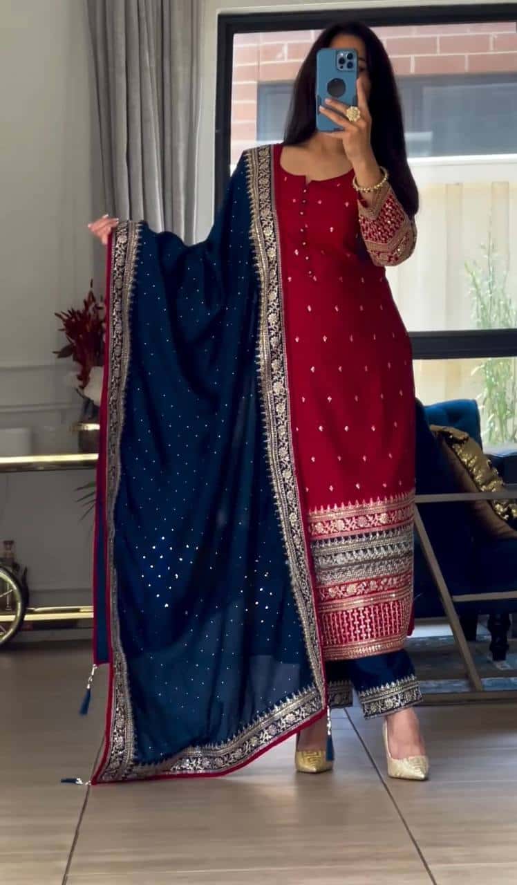 Faux georgette kurta pant with dupatta sets