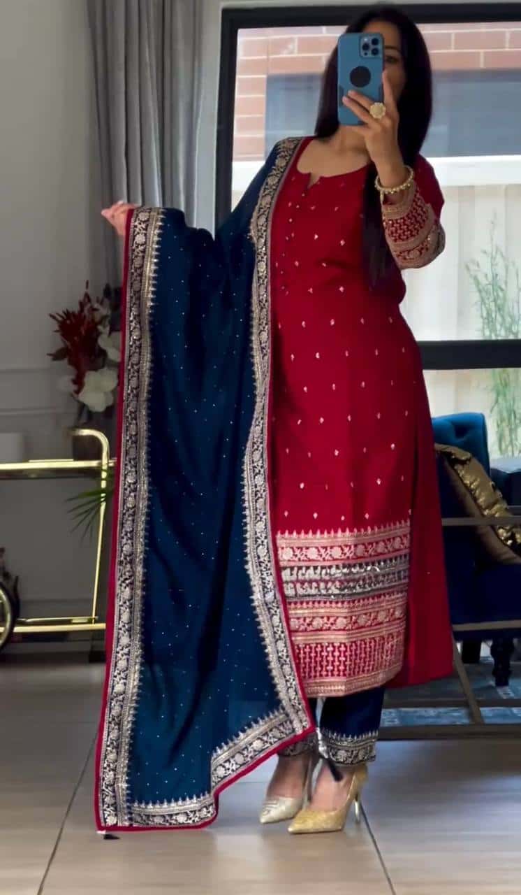 Faux georgette kurta pant with dupatta sets