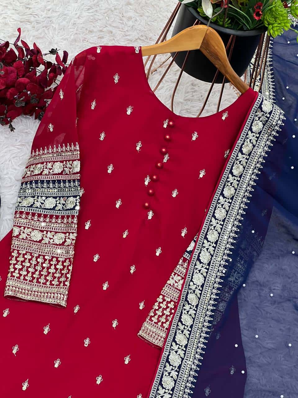 Faux georgette kurta pant with dupatta sets