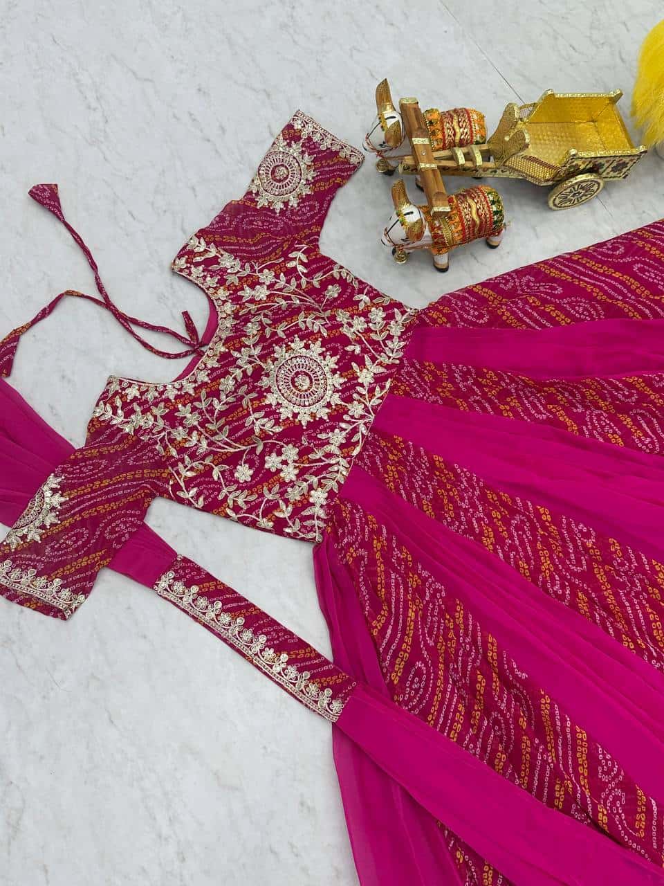 Pure Bandhej Gown with Faux Georgette Dupatta and Sequence Embroidery