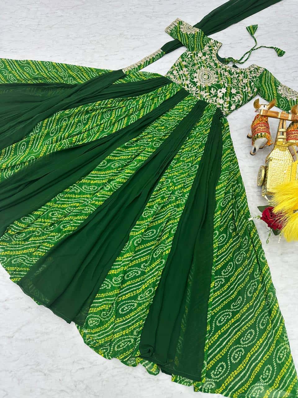 Pure Bandhej Gown with Faux Georgette Dupatta and Sequence Embroidery