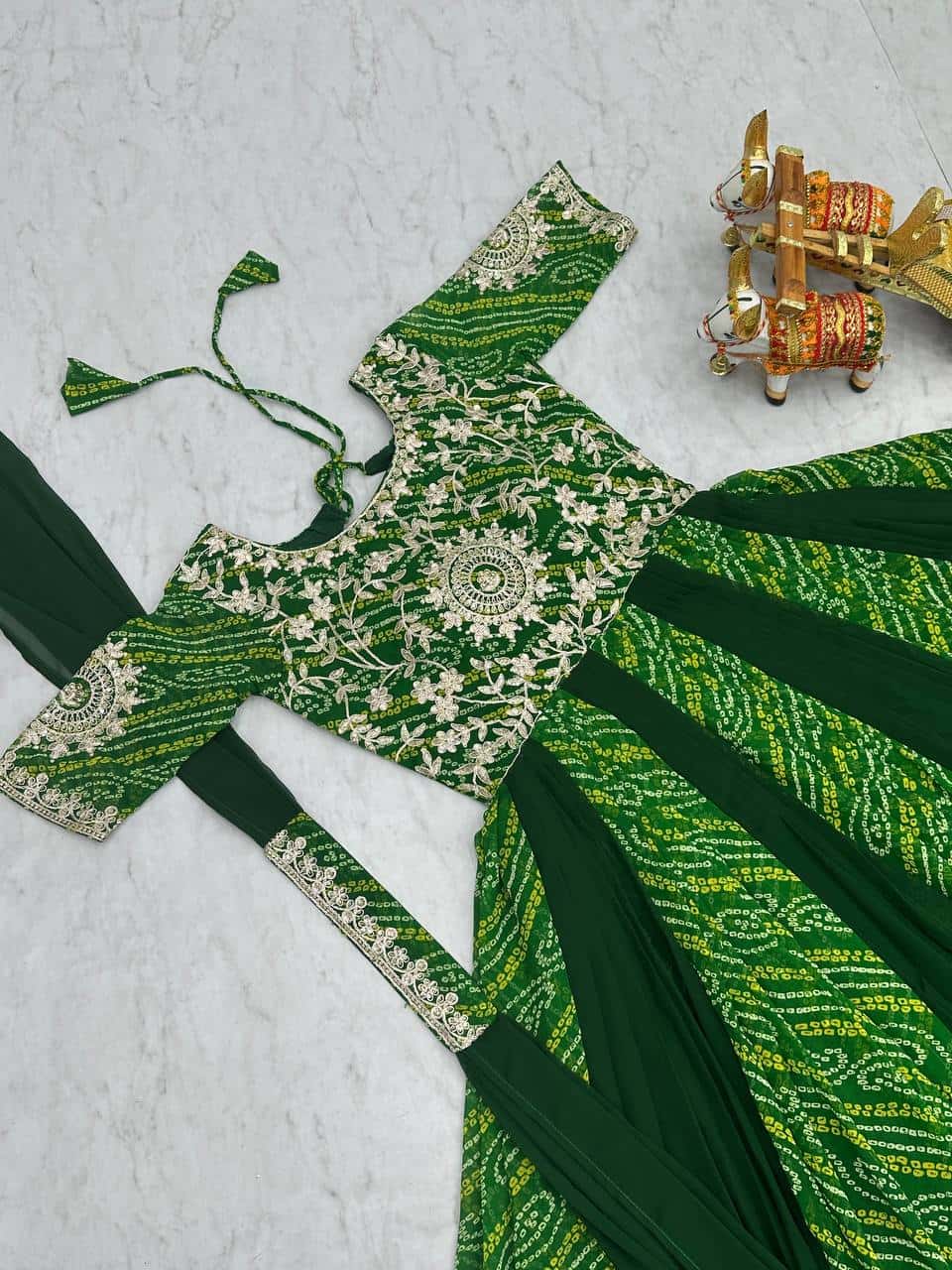 Pure Bandhej Gown with Faux Georgette Dupatta and Sequence Embroidery