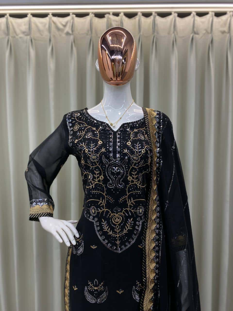 Faux Georgette Embroidered Sequence Anarkali Dress with Silk Inner and Dupatta