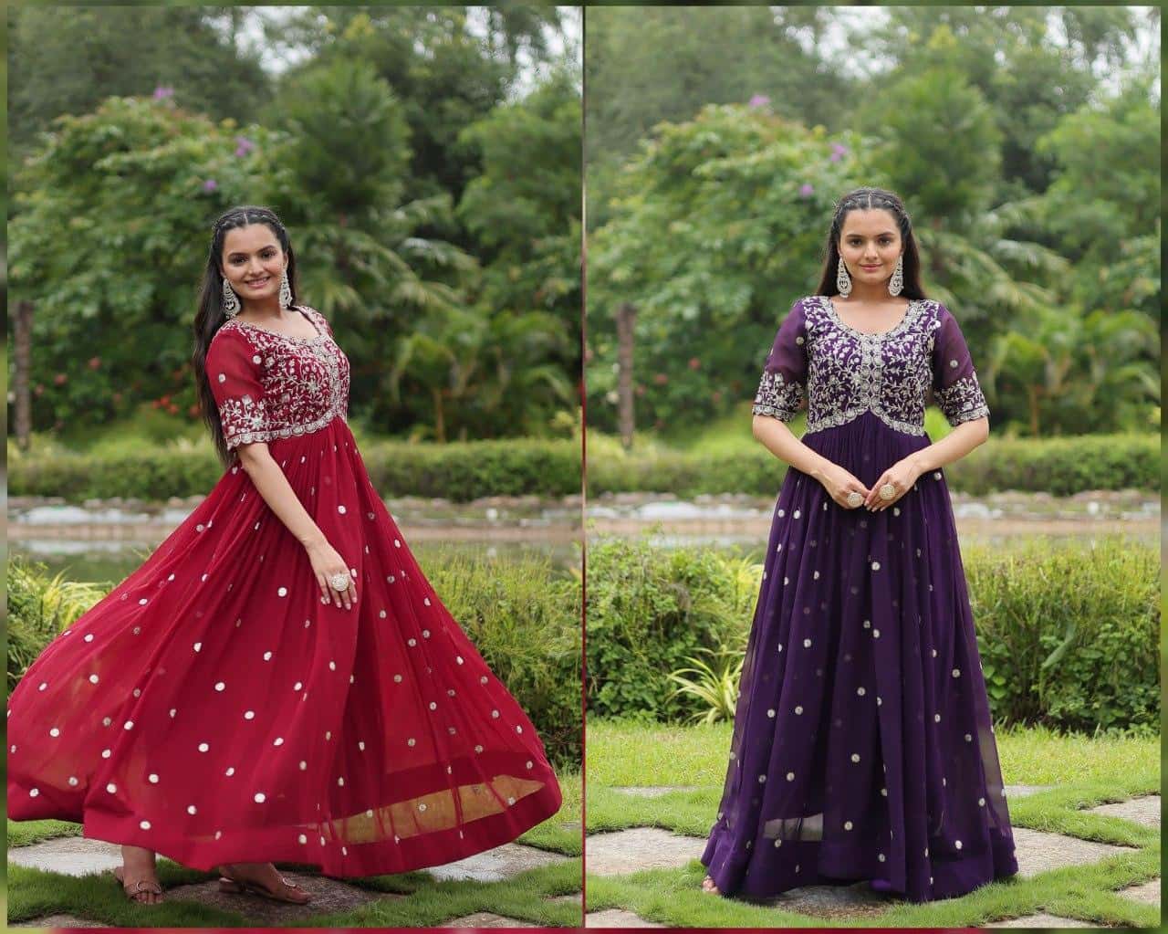 Designer full flared handwork zari work gown for women