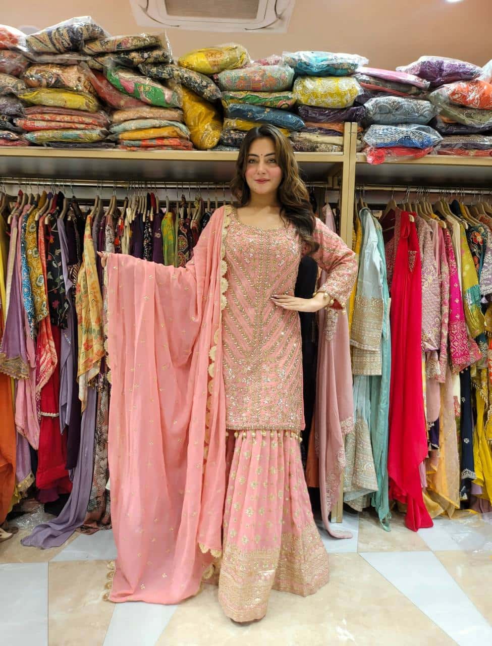 New Designer Party Wear Look – Top, sharara & Dupatta with Heavy Embroidery Work