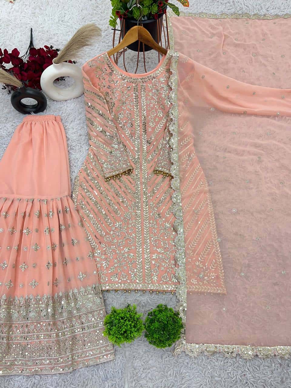 New Designer Party Wear Look – Top, sharara & Dupatta with Heavy Embroidery Work
