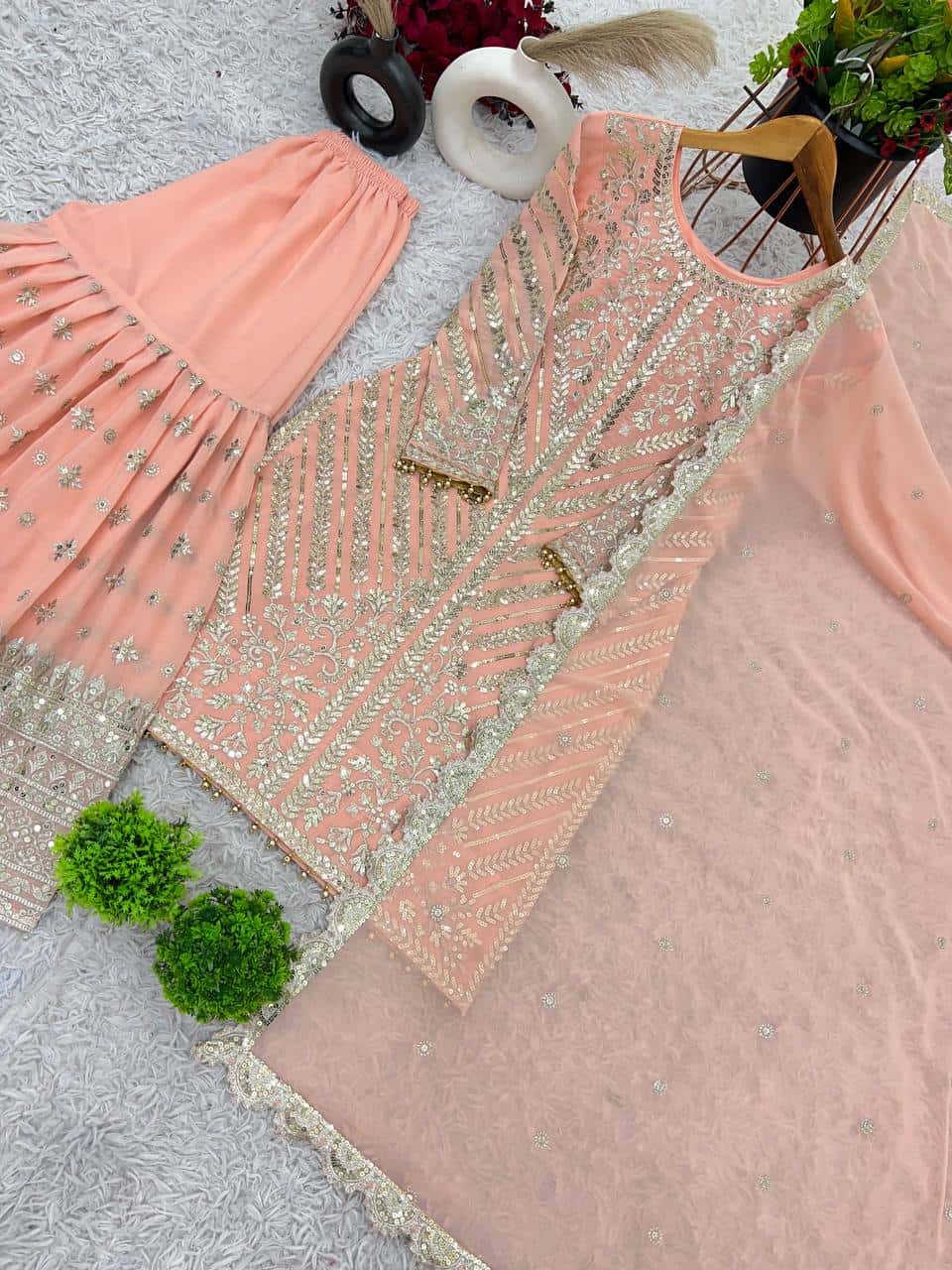 New Designer Party Wear Look – Top, sharara & Dupatta with Heavy Embroidery Work