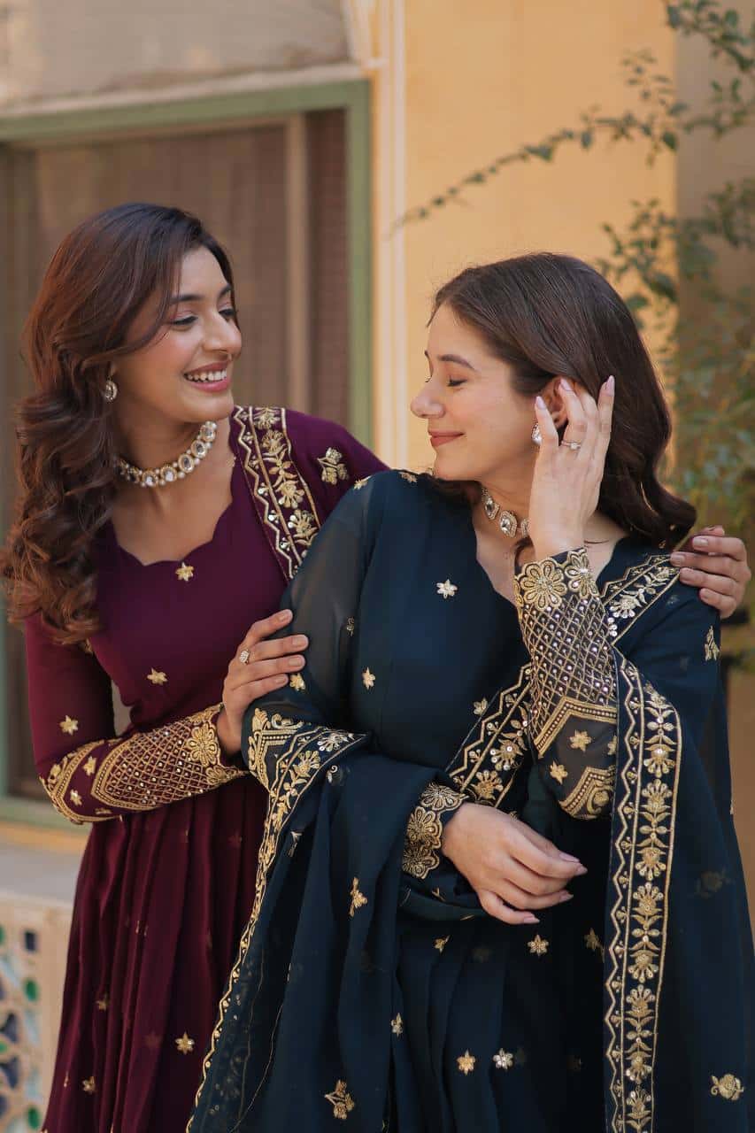 New Designer Party Wear Look Full Heavy Embroidery Sequence Work Gown With Fully Stitched and Dupatta Ready to Wear Collection