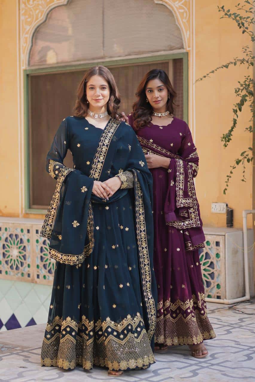 New Designer Party Wear Look Full Heavy Embroidery Sequence Work Gown With Fully Stitched and Dupatta Ready to Wear Collection