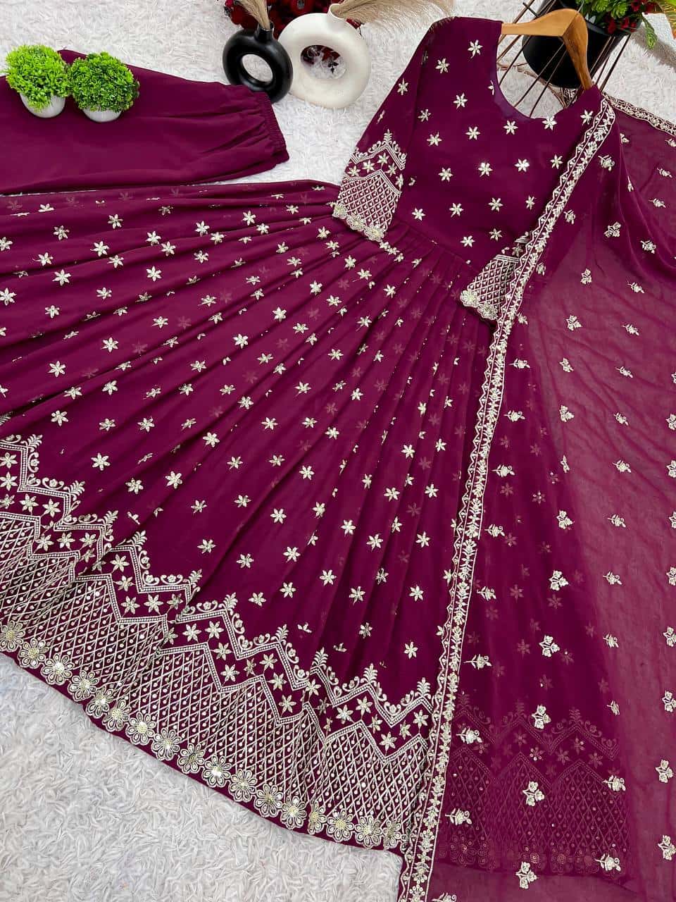 New Designer Party Wear Look Full Heavy Embroidery Sequence Work Gown With Fully Stitched and Dupatta Ready to Wear Collection