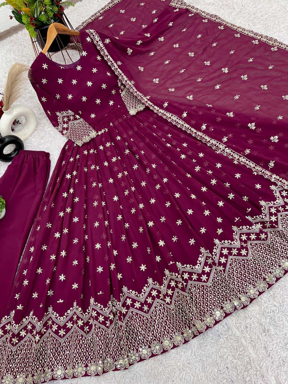 New Designer Party Wear Look Full Heavy Embroidery Sequence Work Gown With Fully Stitched and Dupatta Ready to Wear Collection