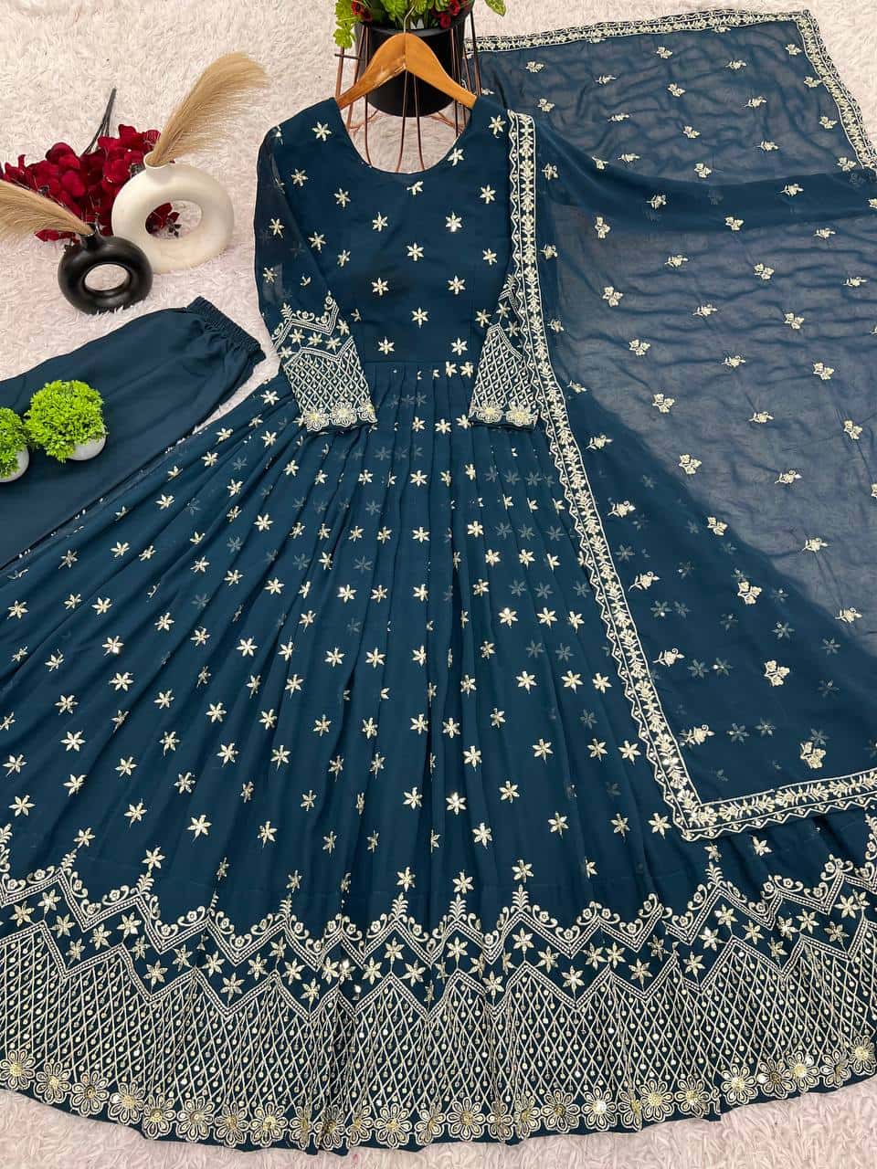 New Designer Party Wear Look Full Heavy Embroidery Sequence Work Gown With Fully Stitched and Dupatta Ready to Wear Collection