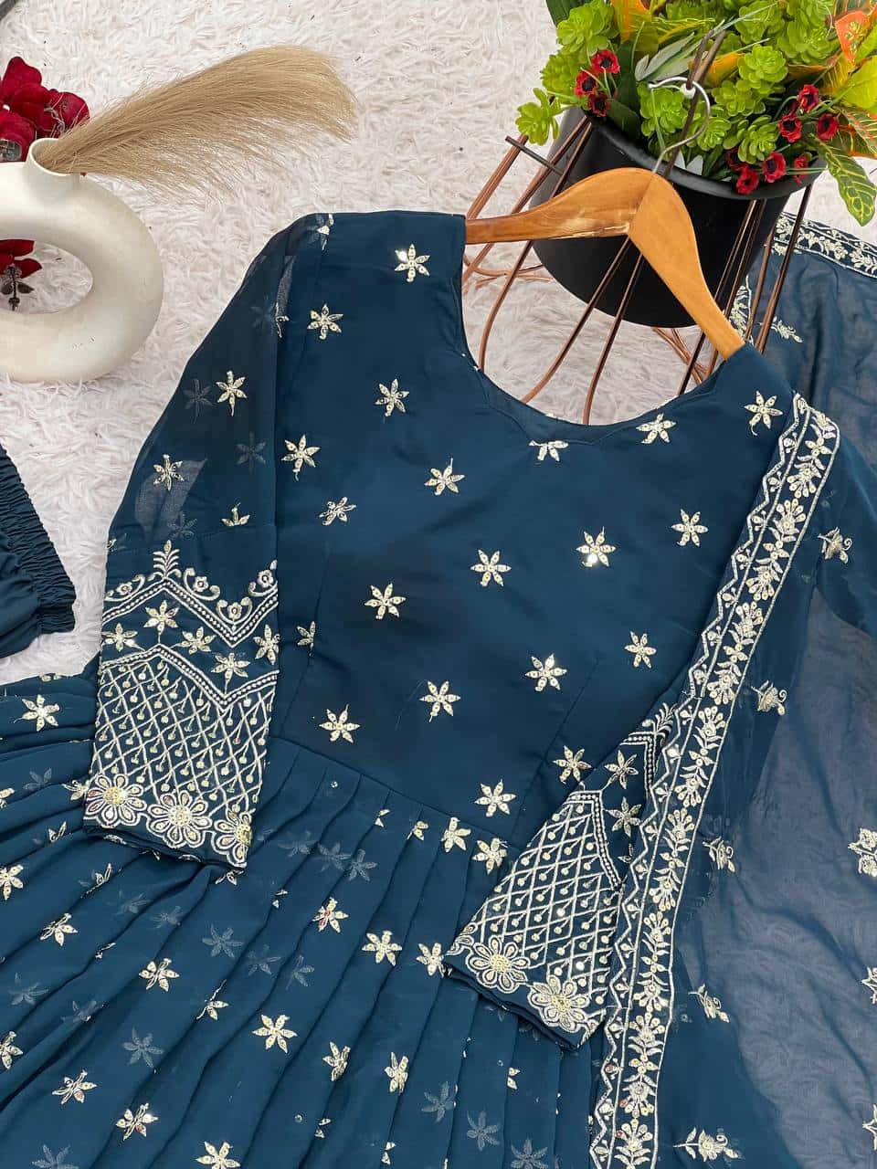New Designer Party Wear Look Full Heavy Embroidery Sequence Work Gown With Fully Stitched and Dupatta Ready to Wear Collection