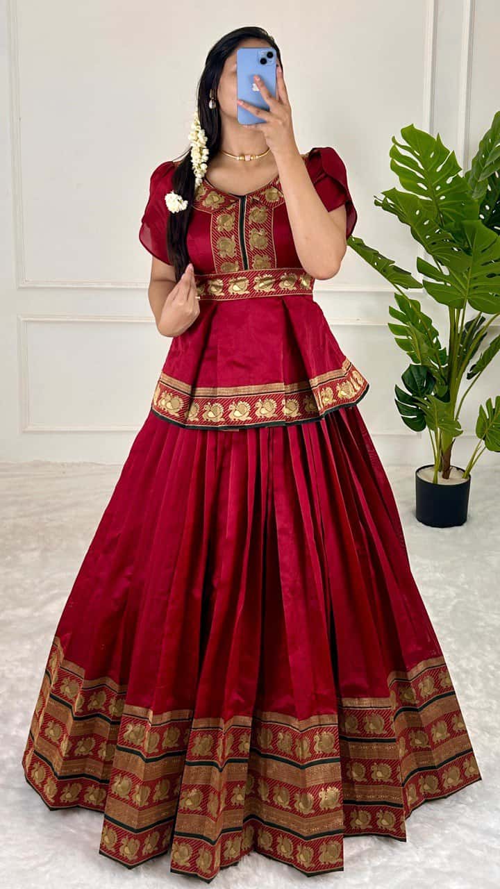 Jacquard Silk Belt style top with lehenga sets