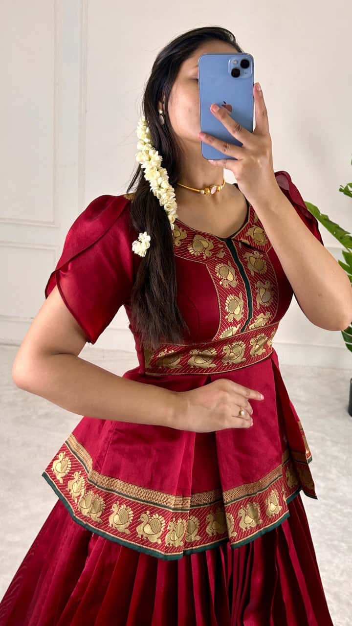 Jacquard Silk Belt style top with lehenga sets