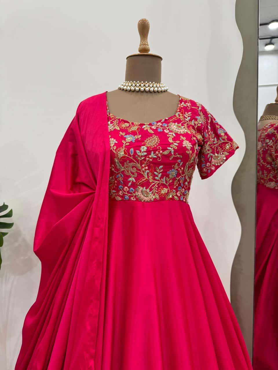 Heavy designer Natural Crepe fabric gown pant with dupatta sets