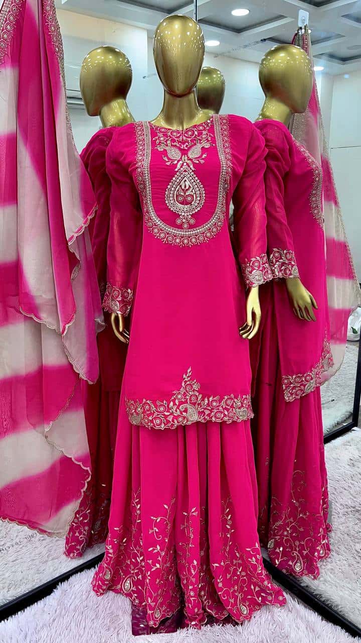 Women's designer faux georgette kurta sets with organza dupatta