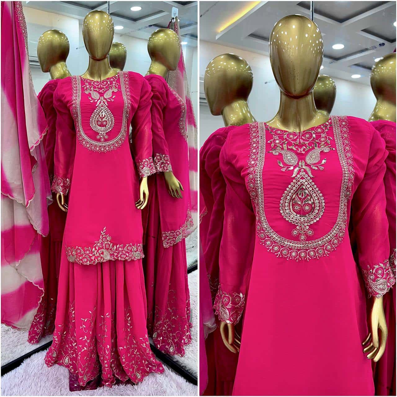 Women's designer faux georgette kurta sets with organza dupatta
