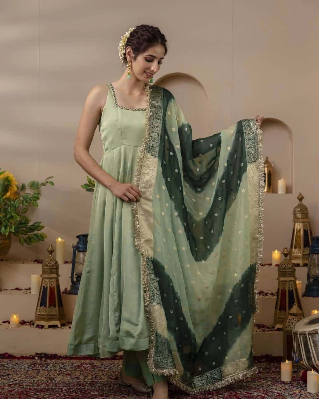 Star georgette designer gown pant with dupatta sets